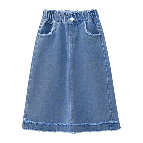 ACMEDE 3-13 Jahre Mädchen Denim Rock 104/116/128/134/146/158 Hoher Taille Langer Jeansrock A-Linie röcke mit Tasche Midirock Mädchen Raw Edge Cowboy Halter Rock Denim Rock Lange Röcke von ACMEDE