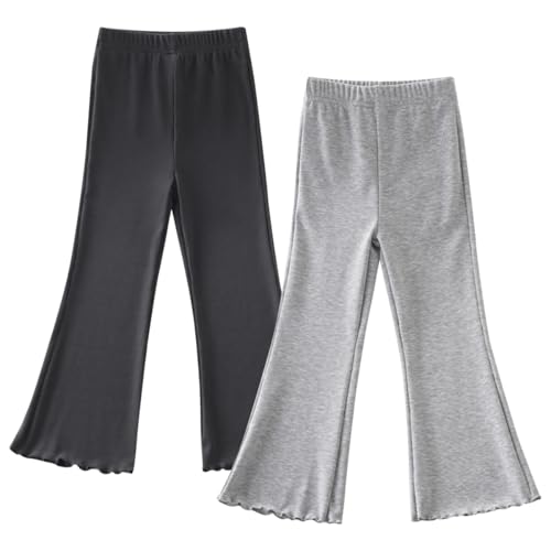 ACMEDE 3-13 Jahre Schlaghose Flared Yoga 110/104/116 Einfarbige Leggings Bootcut, 2er Pack Hohe Taille Mode Stretch Flared Sporthosen 122/128 Leggings mit Schlag mädchen schwarz 134/146/152 von ACMEDE