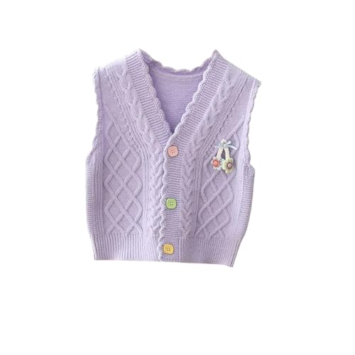 ACMEDE 3 Monate-5 Jahre Baby Mädchen Strickweste V-Ausschnitt Ärmellose Strickjacke 74/80/86/92 Exquisit Ärmellose Pullunder Strickweste mit Knopfverschluss Frühling Herbst 98/104/110/116 von ACMEDE