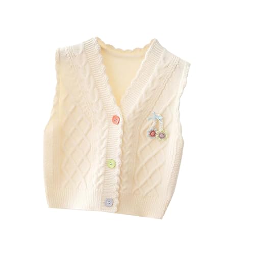 ACMEDE 3 Monate-5 Jahre Baby Mädchen Strickweste V-Ausschnitt Ärmellose Strickjacke 74/80/86/92 Exquisit Ärmellose Pullunder Strickweste mit Knopfverschluss Frühling Herbst 98/104/110/116 von ACMEDE