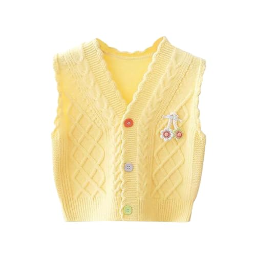 ACMEDE 3 Monate-5 Jahre Baby Mädchen Strickweste V-Ausschnitt Ärmellose Weste Strickjacke 74/80/86/92 Exquisit Ärmellose Pullunder Strickweste mit Knopfverschluss Frühling Herbst 98/104/110/116 von ACMEDE