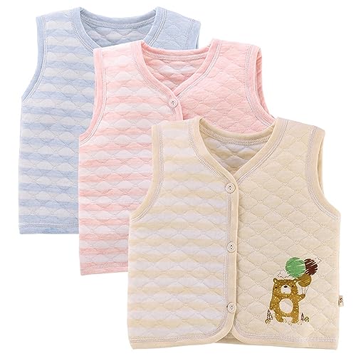 ACMEDE 3 Stück Set Baby Kleinkind Ärmellose Dicke Weste Strickjacke Kinder Jungen Baumwolle Westen für Frühling Herbst weich ärmellose Jacke Outdoorweste 6 Monate-5 Jahre von ACMEDE