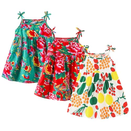 ACMEDE 3er Pack Baby Mädchen Ärmellos Kleid A Linien Gr. 68/74/80/86 Mädchen Sommerkleid Blumenkleid Sommer A-Linie Trägerkleid Sling Kleider Casual Sommer Infant Strand Gr. 92/98/104/110 von ACMEDE