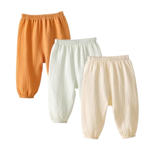 ACMEDE 3er Pack Baby Mädchen Sommer Leinenhose 62/68/74 Pumphose Sommerhose Baumwollgarn 80/86 Freizeithose dünn Bloomers Haremshose Jogginghose Lässige Hose Loose fit von ACMEDE