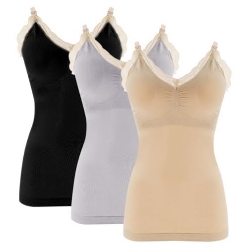 ACMEDE 3er Pack Damen Stilltops Mutterschaft Tanktop mit Eingebautem BH für Stillen Schlaf Camisole Schwangeren Unterhemd V-Ausschnitt aus Spitze Nursing Top Schwangeres Stillen von ACMEDE