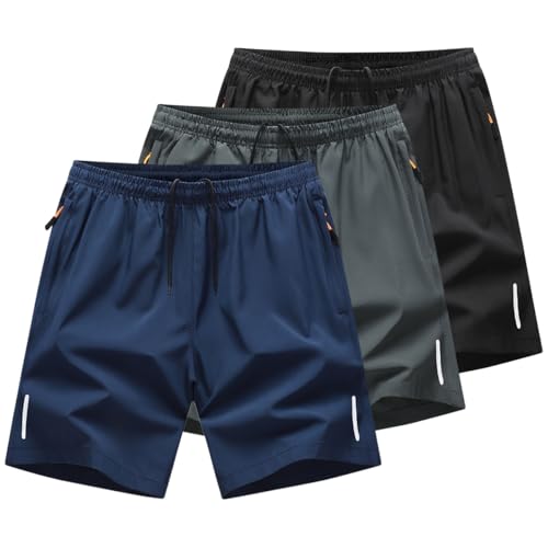 ACMEDE 3er-Pack Herren Sport Shorts S-6XL, Schnell Trocknend Kurze Hose mit Reißverschlusstasch Bermudas Laufshorts Sweatpants Kurze Hosen Atmungsaktiv Herren Jogging Shorts 100-270lb von ACMEDE
