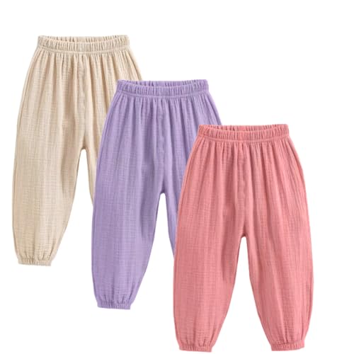 ACMEDE 3er Pack Kinder Mädchen Jungen Sommer Leinenhose Bloomers doppellagigem Baumwollgarn Lange Hosen dünn Pumphose Haremshose Jogginghose Lässige Hose Gr. 80/86/92/98/104/116/122/134 von ACMEDE