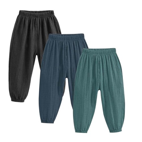 ACMEDE 3er Pack Kinder Mädchen Jungen Sommer Leinenhose Bloomers doppellagigem Baumwollgarn Lange Hosen dünn Pumphose Haremshose Jogginghose Lässige Hose Gr. 80/86/92/98/104/116/122/134 von ACMEDE