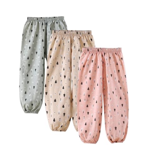 ACMEDE 3er Pack Mädchen leichte Lange Hose Haremshose Kinder dünn Bloomers Pumphose mit ruchtmuster Sommer Feste Jogginghose Lässige Elastische Hose Sommerhose Gr. 86/92/98/104/110 von ACMEDE