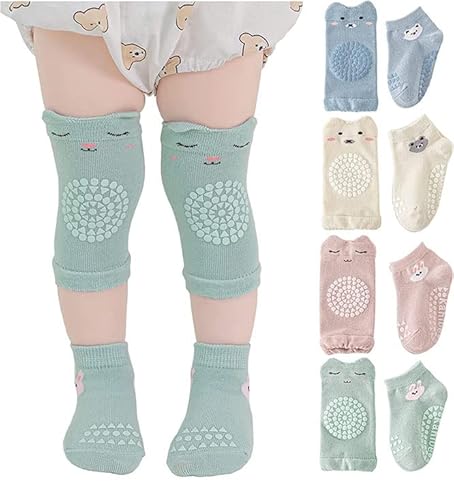 ACMEDE 4 Paar Baby Krabbel Knieschoner Baby Socken Anti-Rutsch, Unisex Baby Beinlinge Beinwärmer Kleinkind Anti-Rutsch mit Gummipunkten zum Krabbeln 0-36 Monate (Baby, M, 4PCS) von ACMEDE