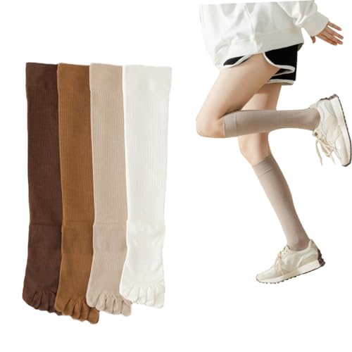 ACMEDE 4 Paar Zehensocken Damen Kniestrümpfe Fünf Finger Socken aus Baumwolle Baumwolle Kniehohe Zehensocken Sportsocken mit Zehen Lange Socken Sneaker Strümpfe Kniestrümpfe mit Zehen,EU 35-40 von ACMEDE