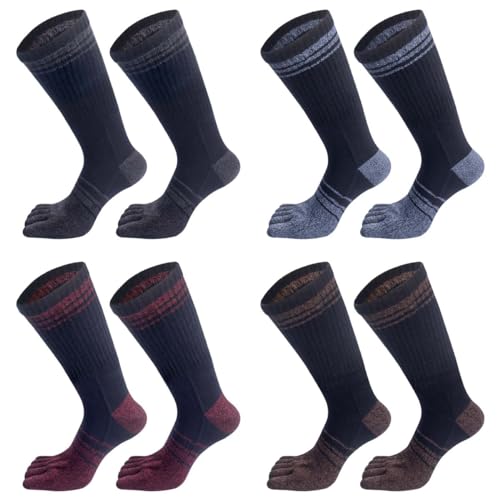 ACMEDE 4 Paare Herren Zehensocken Winter Warm Thermostrümpfe Baumwolle EU 39-43, Baumwollsocken für Altag und Freizeit Gestreifte Socken mit Zehen Arbeitssocken Anti-Geruch Laufsocken Sneaker Socken von ACMEDE