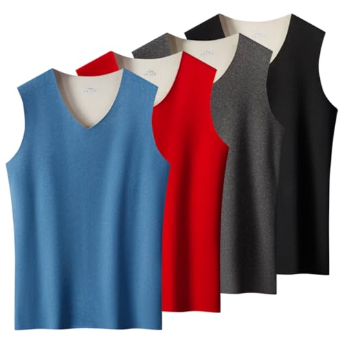 ACMEDE 4PCS Herren Thermo Unterhemd Winterunterwäsche Weste S-XXL Doppelseitige Mikrofleece Thermounterwäsche Herren Thermoshirt ärmelloses Tank-Unterhemd zum Aufwärmen Thermo Tank Top,45-95kg von ACMEDE