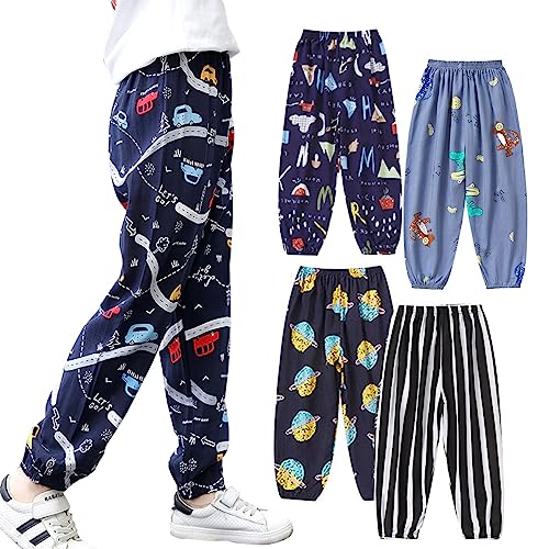 ACMEDE 4er Pack Baby leichte Lange Hose mit Modischem Print Gr. 86/92/98/104/122/128/134/146 Kinder Mädchen Jungen Bloomers Lange Hosen dünn Pumphose Haremshose Sommer Jogginghose Lässige Hose von ACMEDE