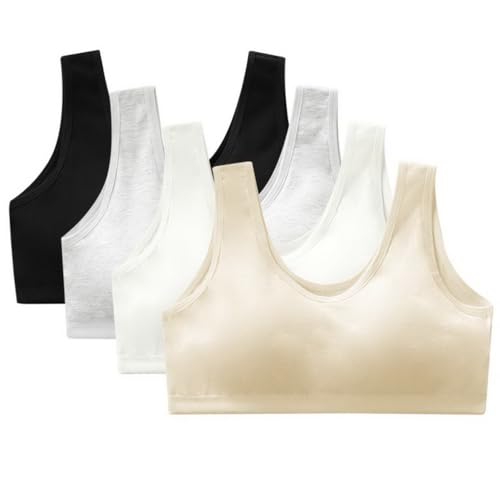 ACMEDE 4er Pack Bustier Mädchen Gr. 128/134/146/128/164 Sport BH Teenager mädchen Baumwolle Bustier breite Träger Trainings Bra mit Polster Pads für Kinder Teenagerk für 10-16 Jahre, 66-130 lb von ACMEDE