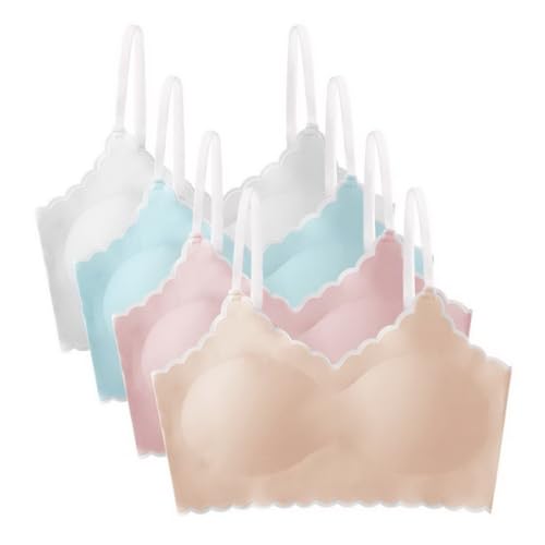 ACMEDE 4er Pack Bustier Mädchen Sport BHS Gr. 128-164 Teens Unterwäsche mit Fest Gepolsterte und Verstellbarem Schultergurt Bralette Top Bustier für 10-16 Jahre,77-120lb von ACMEDE