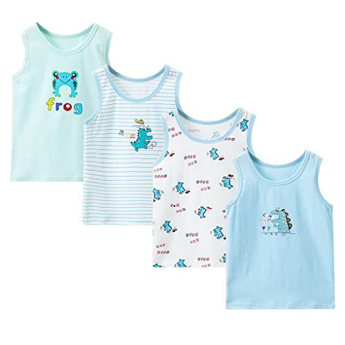 ACMEDE 4er Pack Jungen Unterhemden Baumwolle Ärmellos Streifen Tank Top 2-9 Jahre Unterwäsche Knaben 86-134 Cartoon Druck Dinosaurier Frösche Einfaches ärmelloses Unterhemden von ACMEDE