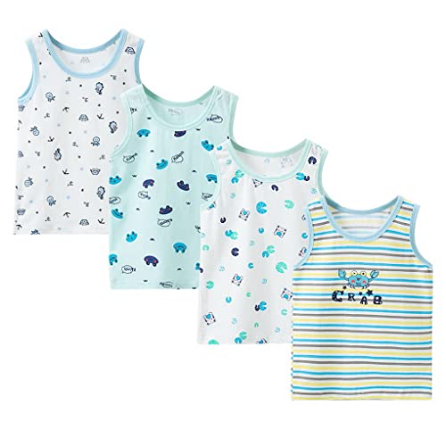 ACMEDE 4er Pack Jungen Unterhemden Baumwolle Ärmellos Streifen Tank Top 2-9 Jahre Unterwäsche Knaben 86-134 Cartoon Druck Dinosaurier Frösche Einfaches ärmelloses Unterhemden von ACMEDE