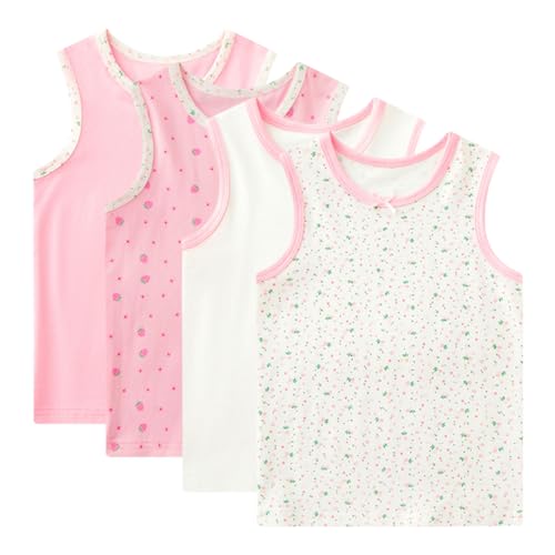 ACMEDE 4er Pack Mädchen Unterhemd Rosa Erdbeere Weiße Tank Top Ärmellos Kinder Unterwäsche für Mädchen Baumwolle Unterhemden Tank Top Kinder - Gr. 92-146 von ACMEDE