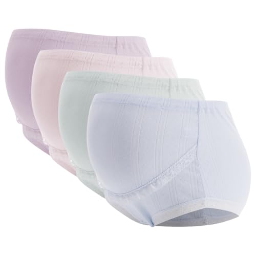 ACMEDE 4er Pack Schwangerschaft Unterhose Slip Spitze Mutterschafts Unterwäsche Baumwolle Umstandsslip Hohe Taillen Unterhose Bauch Unterstützung Einstellbare Höschen Schlüpfer Panty S-3XL von ACMEDE
