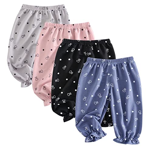 ACMEDE 4er Pack Sommer Baby Mädchen Jogginghose Pumphose Lange Kinderhosen mit Hasen- und Tupfenaufdruck Gr. 74/80/86/92/ 98/104/116 Baby Mädchen leichte Lange Hosen Freizeithose von ACMEDE