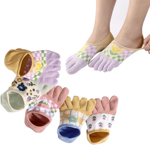 ACMEDE 5 Paare Füßlinge Damen Zehensocken Baumwolle Mädchen Fünf Finger Socken Laufsocken Sportsocken No show Unsichtbare Socken Sneakersocken Socken mit Zehen, Größe: 35–40 von ACMEDE