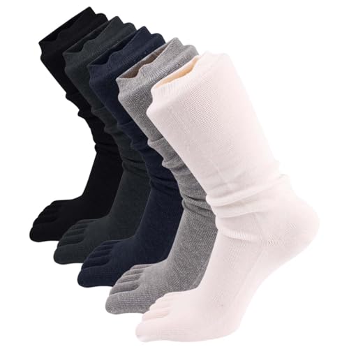 ACMEDE 5 Paare Herren Zehensocken Winter Warm Thermo Strümpfe Baumwolle Einfarbige Sportsocken mit Zehen Herren Fünf Finger Socken Arbeitssocken Anti-Geruch Laufsocken Sneaker Socken EU 38-43 von ACMEDE