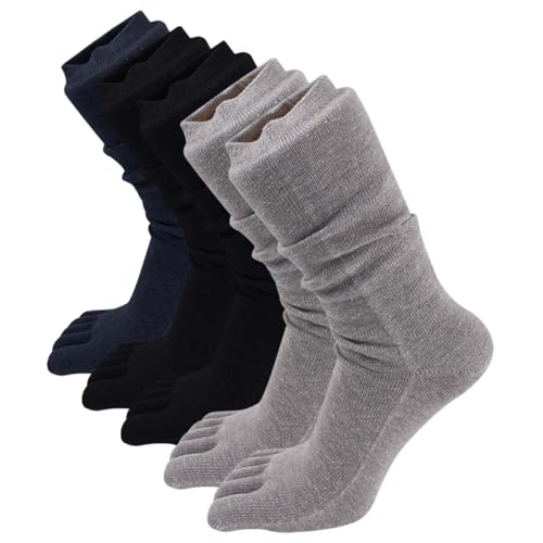 ACMEDE 5 Paare Herren Zehensocken Winter Warm Thermo Strümpfe Baumwolle Einfarbige Sportsocken mit Zehen Herren Fünf Finger Socken Arbeitssocken Anti-Geruch Laufsocken Sneaker Socken EU 38-43 von ACMEDE
