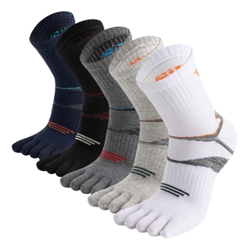 ACMEDE 5 Paare Herren Zehensocken Winter Warm strümpfe Baumwolle EU 39-43, Sportsocken mit Zehen Arbeitssocken Anti-Geruch Laufsocken Sneaker Socken für Sport Altag und Freizeit(zufällige Farben) von ACMEDE