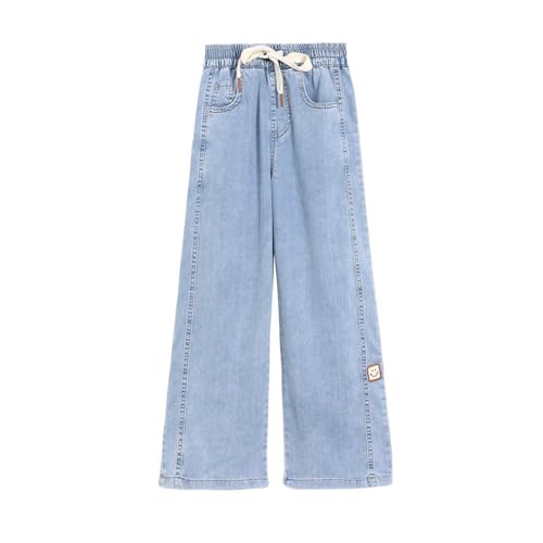 ACMEDE 6-14 Jahre Sommerhose Mädchen Jean Hosen Culotte Mädchen Denim Tencel-Stoff Blau Jeans Mädchen Hose Weites Bein Gr.116/122/134/146/152/160 Mädchen Sommer Freizeithose mit Kordelzug von ACMEDE