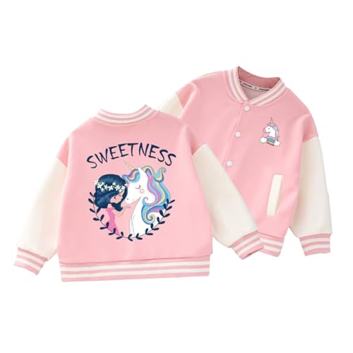 ACMEDE 6 Monate -10 Jahre Collegejacke Mädchen Baby Jacke Einhorn Mantel Uniform 68/74/80 Langarm Sportjacke Gr. 98/104/116/122 Beiläufig Stilvoll Frühling Herbst Sweatjacke Baseball Coats von ACMEDE