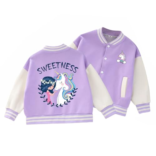 ACMEDE 6 Monate -10 Jahre Collegejacke Mädchen Baby Jacke Einhorn Mantel Uniform 68/74/80 Langarm Sportjacke Gr. 98/104/116/122 Beiläufig Stilvoll Frühling Herbst Sweatjacke Baseball Coats von ACMEDE