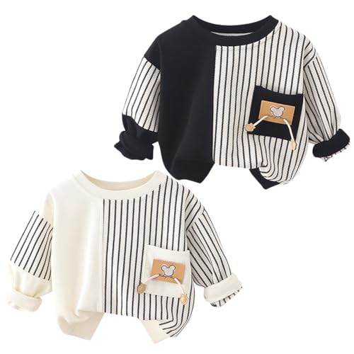 ACMEDE 6 Monate - 4 Jahre Baby Jungen Sweatshirt Basic Gr. 80/86/92 Mädchen Pullover Langarmshirt Baumwolle mit Tasche Gr. 98/104, 2er Pack Jungen Jogging Sweatshirt Langarm Oberteile von ACMEDE