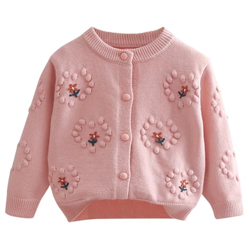 ACMEDE 6 Monate-4 Jahre Baby Mädchen Pullover Strickjacken mit Blumenmuster 68/70/74 Kleinkind Exquisit Cardigan-Strickjacke mit Knöpfen 82/86/92/98/104 Strickpullover Mantel Frühling Herbst Jacke von ACMEDE