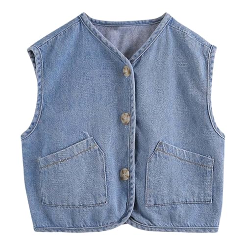 ACMEDE 6 Monate-9 Jahre Baby Jeansjacke Weste Jungen 74/80/86/92/98 Kinder Jeansweste Mädchen Ärmelloser Mantel Kleidung Beiläufige Herbst Frühling Weste Ärmellose Jacke Kinderweste 104/116/122/134 von ACMEDE