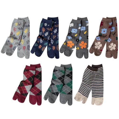 ACMEDE 7 Paare Tabi Socken Damen Zehensocken 34-39 Flip Flop Socken Zehensocken Finger Socken Füßlinge Kurzesocken Sneaker Flip Flop Zehensocken Geta Socken Kurze Japanische Zwei-Zehen-Socken von ACMEDE