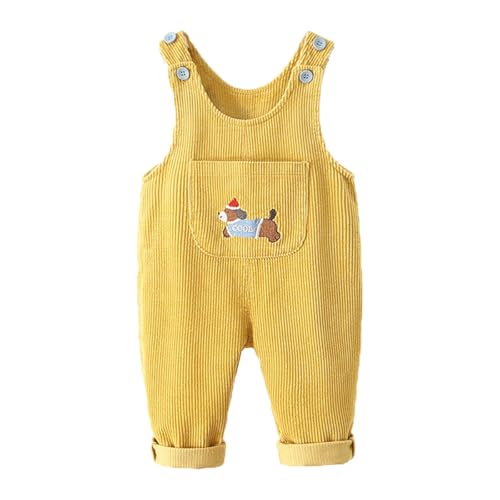 ACMEDE Baby Cord Latzhose mit große Tasche Gr. 74/80/86 Kleinkind Ärmellose Strampler Overalls Jumpsuit Mädchen Gr. 92/98/104 Jungen Lose Hosenträger Hose mit stickerei Welpen 1-4 Jahre von ACMEDE