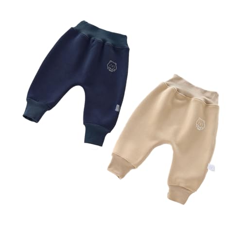 ACMEDE Baby Jungen Hose mit feiner Samt Baumwolle 2er-Pack Einfarbig Fleece Pumphose mit Bärenmuster 3 Monate-3 Jahre Kleinkind Lange Hose Pumphose Baumwolle Gr. 56/62/68/74/80/86/92/98/104 von ACMEDE