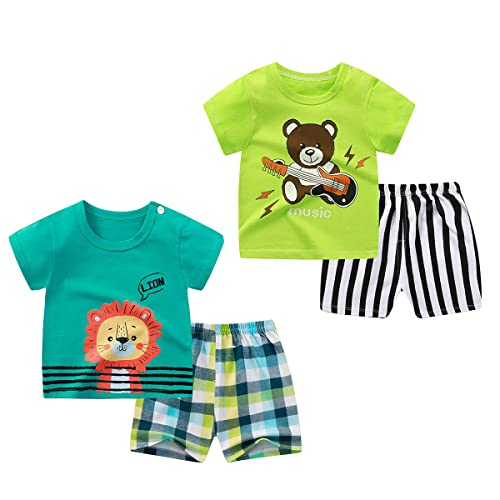 ACMEDE Baby Jungen Kurzer Schlafanzug Kurzarm Hosen T-Shirts Gr. 104 110 116 122 128 Kinder Pyjama Kurzarm Nachtwäsche Zweiteilig Shorty Bekleidungsset Baumwolle Sommer 2-6 Jahre von ACMEDE