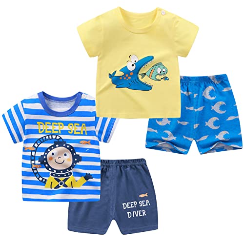 ACMEDE Baby Jungen Kurzer Schlafanzug Kurzarm Hosen T-Shirts Gr. 104 110 116 122 128 Kinder Pyjama Kurzarm Nachtwäsche Zweiteilig Shorty Bekleidungsset Baumwolle Sommer 2-6 Jahre von ACMEDE