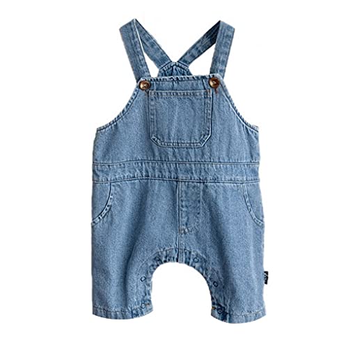 ACMEDE Baby Jungen Mädchen Jeans Latzhose Latzshorts mit Große Tasche 3-6-9-12 Monat 1-2-3 Jahre Kurze Jeans Overalls Baumwolle Denim Shorts Größe 74 80 86 90 100 Kurze Hose Overall Playsuit von ACMEDE