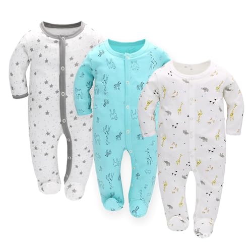 ACMEDE Baby Jungen Mädchen Schlaf Spielanzug aus Baumwolle mit Druckknöpfen, Baby-Jungen Mädchen Schlafstrampler mit Füßen Baby Bodysuit Strampler Strampelanzug Overall 2er-Pack von ACMEDE
