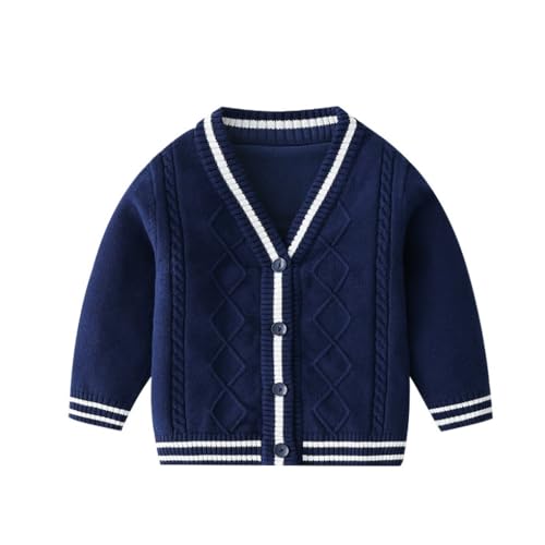 ACMEDE Baby Jungen Mädchen Strickjacke 80/86 92 98 101 116 Schuluniform Baumwolle Jäckchen für Kinder 122 128 134 Cardigan V-Ausschnitt Langarm Pullover mit Knöpfen 1-8 Jahre Gr.80-134 von ACMEDE