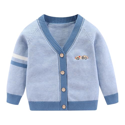 ACMEDE Baby Jungen Strickjacke Baumwolle Cardigan 6 Monate-5 Jahre, Baby Cardigan Strickjacke mit Gesticktes Kleinwagenmotiv Jäckchen Strick-Pullover Baby Strickjacke Gr. 74/80/86/92/98/104/110 von ACMEDE