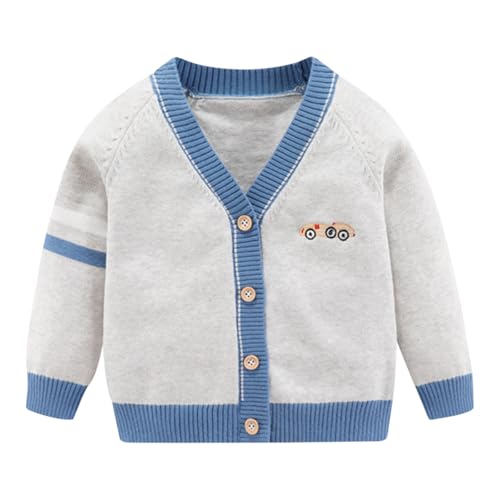 ACMEDE Baby Jungen Strickjacke Baumwolle Cardigan 6 Monate-5 Jahre, Baby Cardigan Strickjacke mit Gesticktes Kleinwagenmotiv Jäckchen Strick-Pullover Baby Strickjacke Gr. 74/80/86/92/98/104/110 von ACMEDE