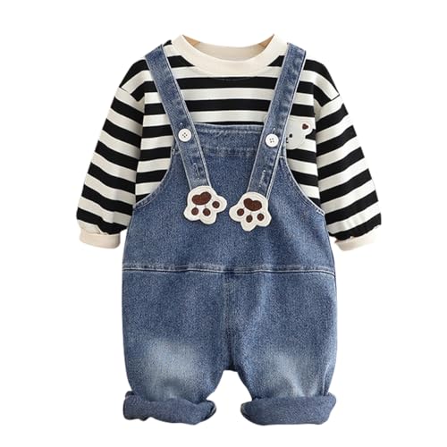 ACMEDE Baby Kleinkind Sweatshirt Pullover Gestreiftes Langarmshirts Baumwolle + Baby jungens jeans Latzhose Overalls Strampler Gr. 70/74/80/86/98/104 Baby Kleidung Set 6 Monate-4 Jahre von ACMEDE
