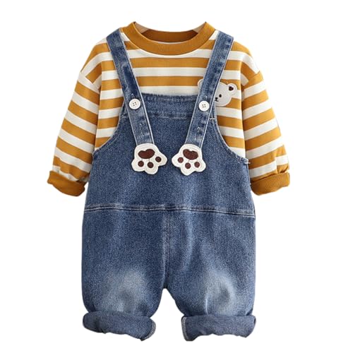 ACMEDE Baby Kleinkind Sweatshirt Pullover Gestreiftes Langarmshirts Baumwolle + Baby jungens jeans Latzhose Overalls Strampler Gr. 70/74/80/86/98/104 Baby Kleidung Set 6 Monate-4 Jahre von ACMEDE