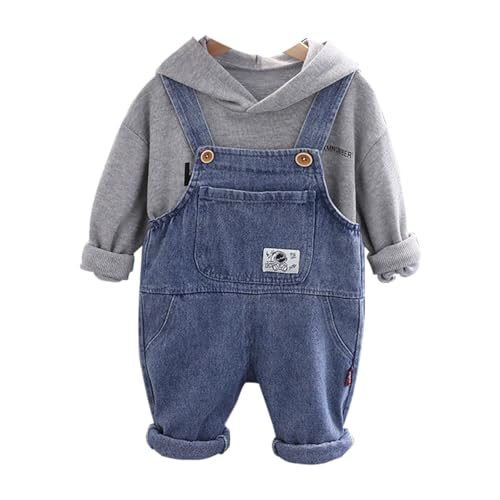 ACMEDE Baby Kleinkind Sweatshirt Pullover Langarmshirts aus Baumwolle + Baby jungens jeans Latzhose mit großen Tasche Overalls Gr. 70/74/80/86/98/104 Baby Kleidung Set 6 Monate-4 Jahre von ACMEDE