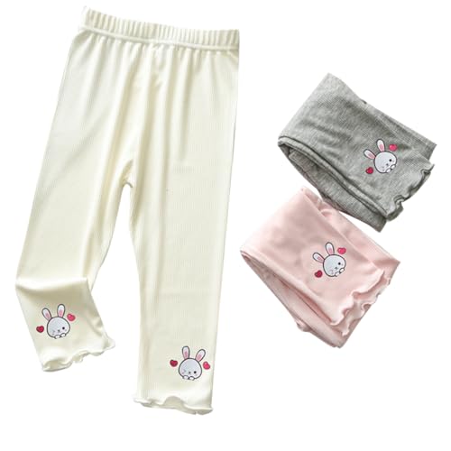 ACMEDE Baby Mädchen Capri Leggings Gr. 74/80/86, 3er Pack Mädchen Leggings 3/4 aus Baumwolle 92/98/104 Caprihose mit Niedliches Häschen Muster am Bein 3/4 Hosen Shorts Kinder 116/120/128/134 von ACMEDE