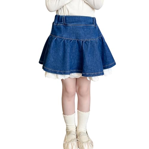 ACMEDE Baby-Mädchen Denim Rock mit Spitzensaum Gr. 80/86/92/98 Mädchen Faltenrock A-Linie Mini Denim Kurzen Rock 104/116/122/128/134 Minirock Jeans Skirt Rock Kurz 1-9 Jahre von ACMEDE